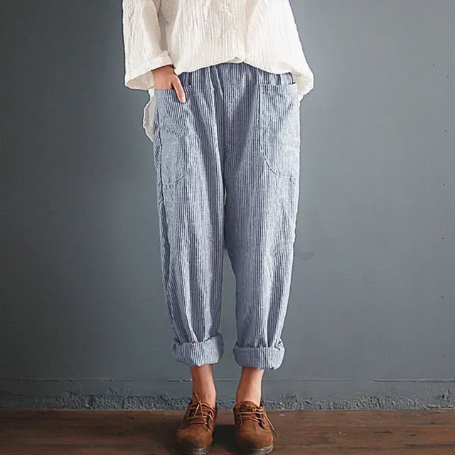High Waist Loose Cotton Linen Pants