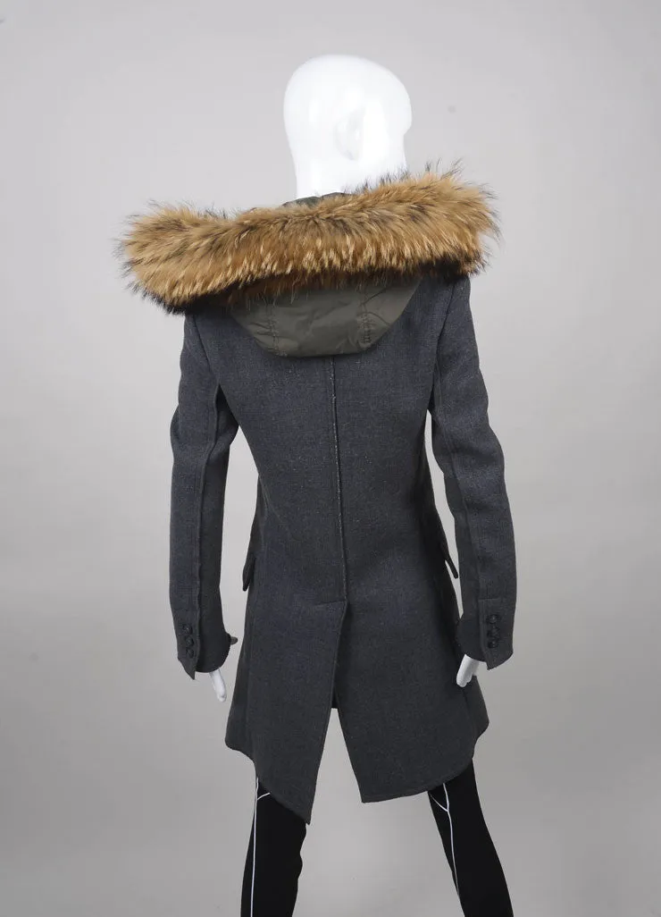 Hooded Double Breasted Coat with Fur Trim