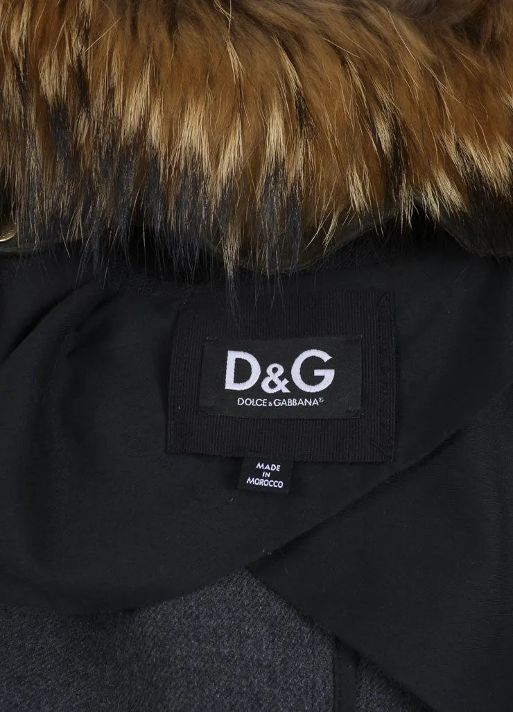 Hooded Double Breasted Coat with Fur Trim