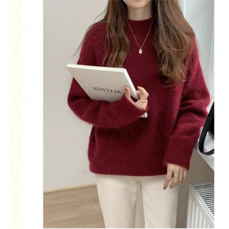 Ivyshape | Basic Round Neck Pullover Knitted Sweater