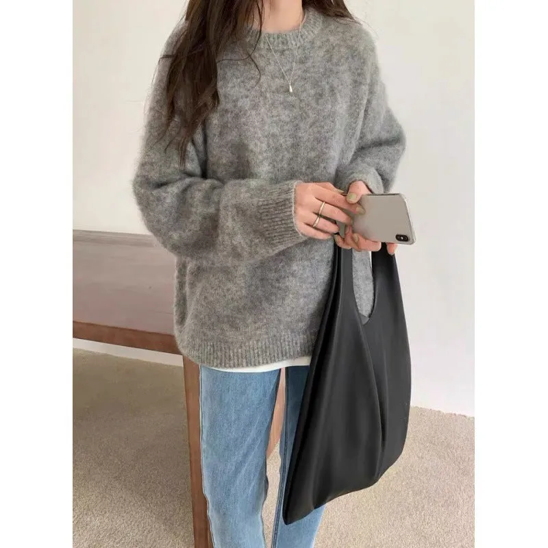 Ivyshape | Basic Round Neck Pullover Knitted Sweater