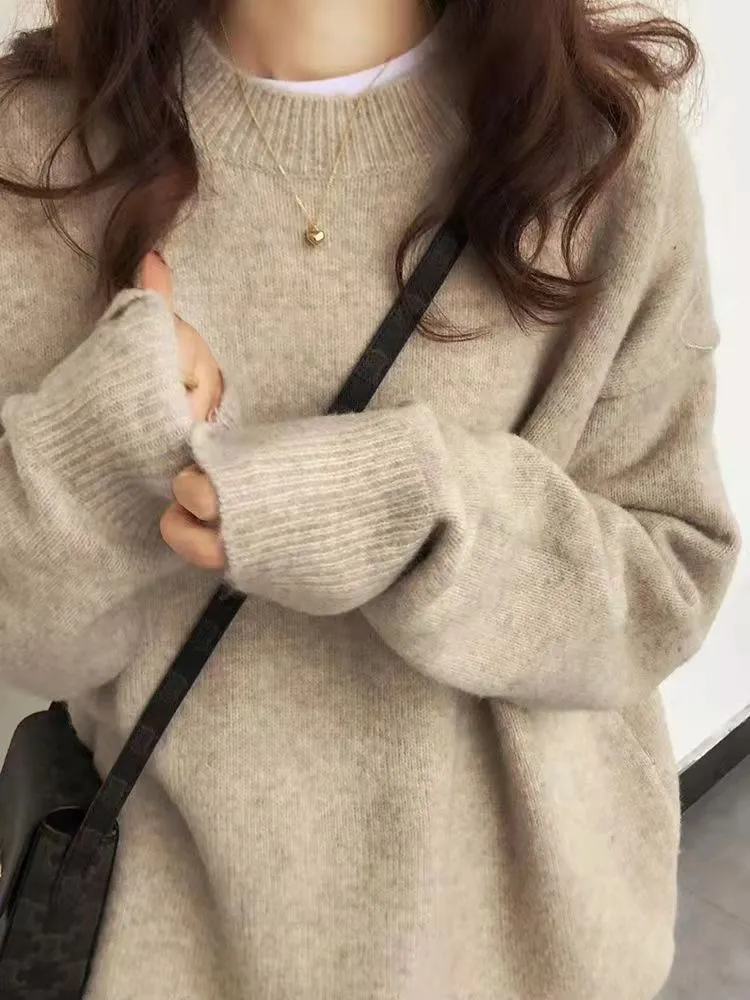 Ivyshape | Basic Round Neck Pullover Knitted Sweater