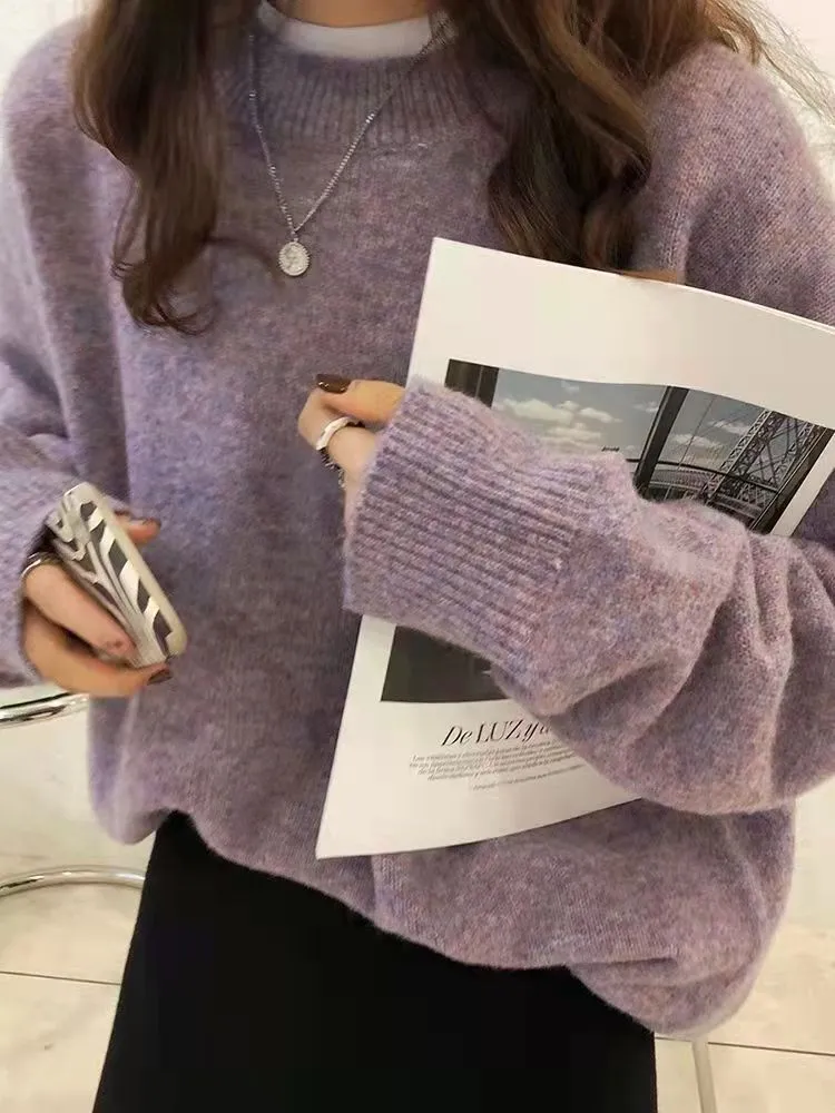 Ivyshape | Basic Round Neck Pullover Knitted Sweater