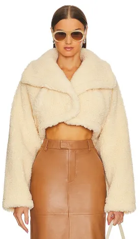 L'Academie Peyton Cropped Sherpa Jacket in Cream