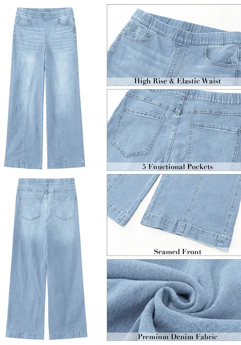 Lakeside Blue Women's Stretchy Pull On Jeans High Waisted Denim Pants