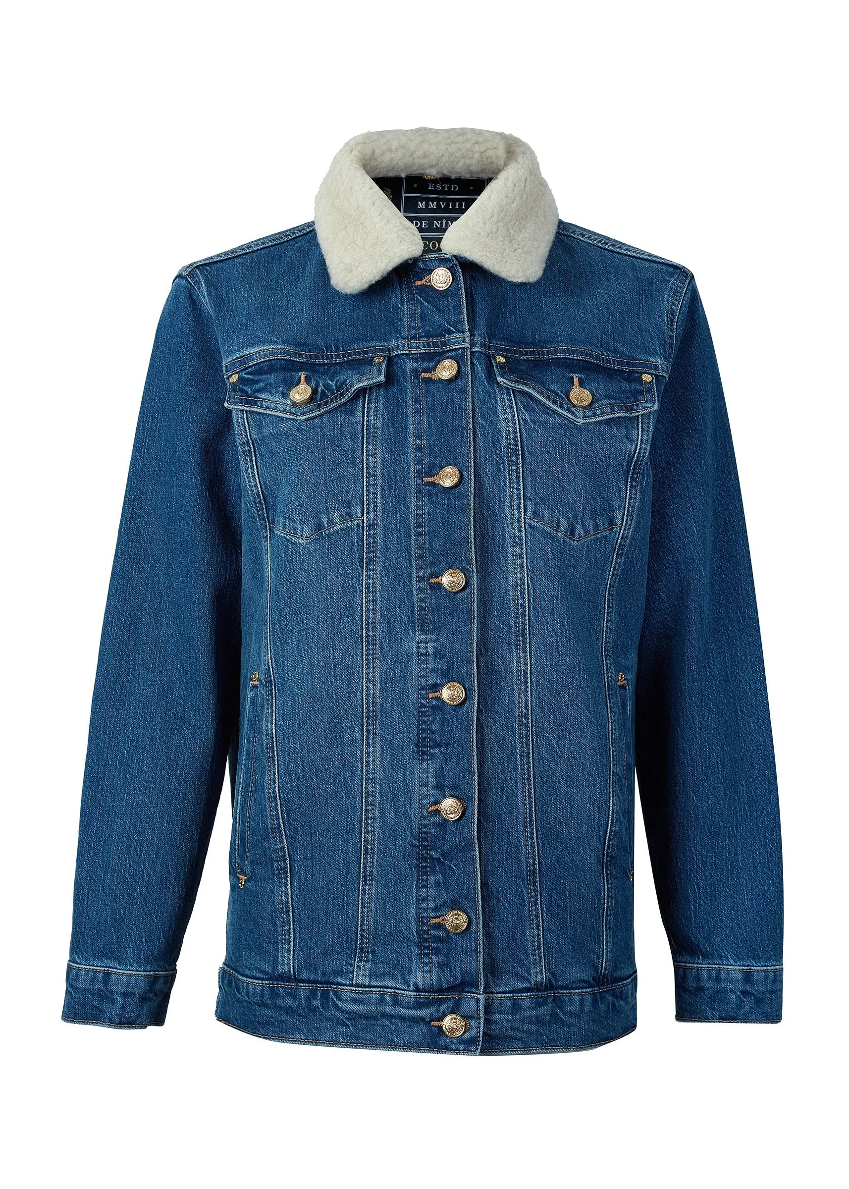 Longline Denim Jacket - Classic Indigo Sherpa
