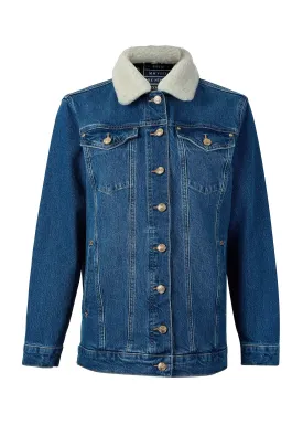 Longline Denim Jacket - Classic Indigo Sherpa