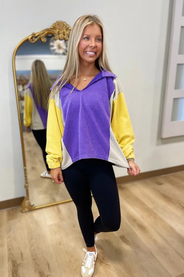 Lose Control Colorblock Pullover w Collar Purple