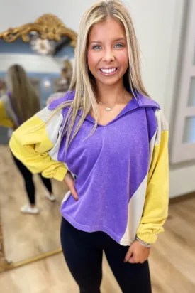 Lose Control Colorblock Pullover w Collar Purple