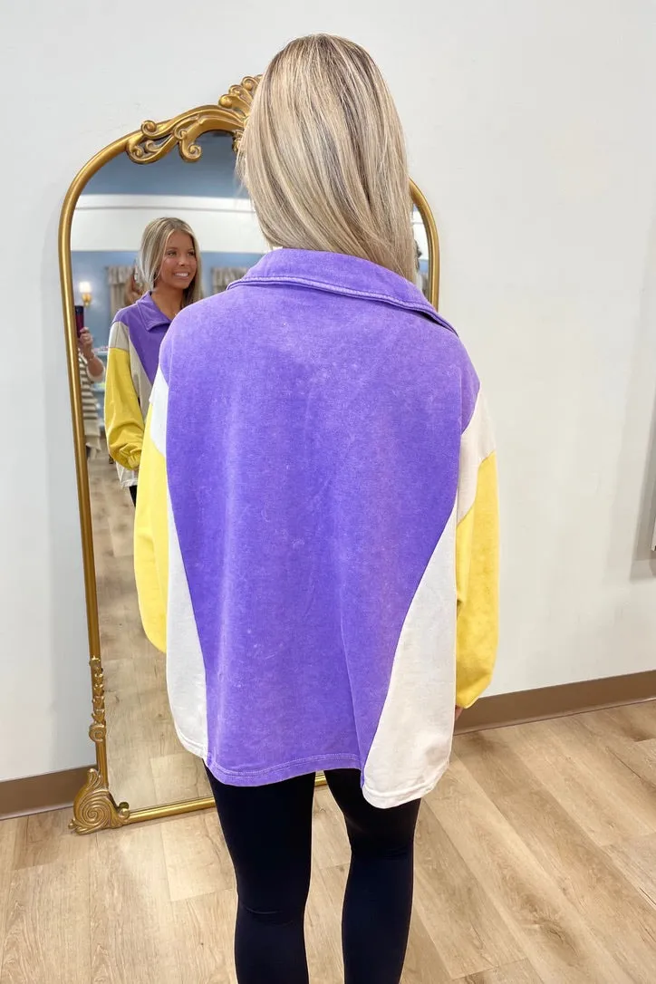 Lose Control Colorblock Pullover w Collar Purple