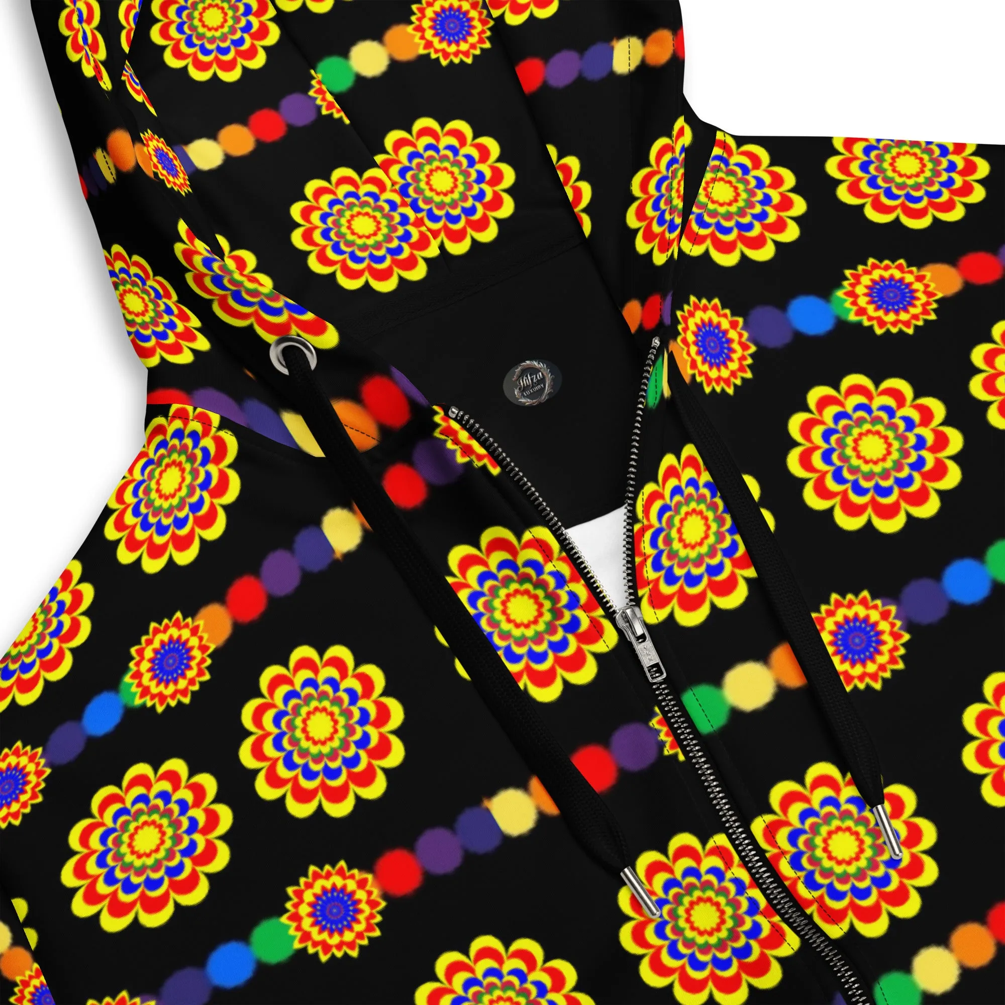 Luxury Pattern Design on black Unisex zip hoodie