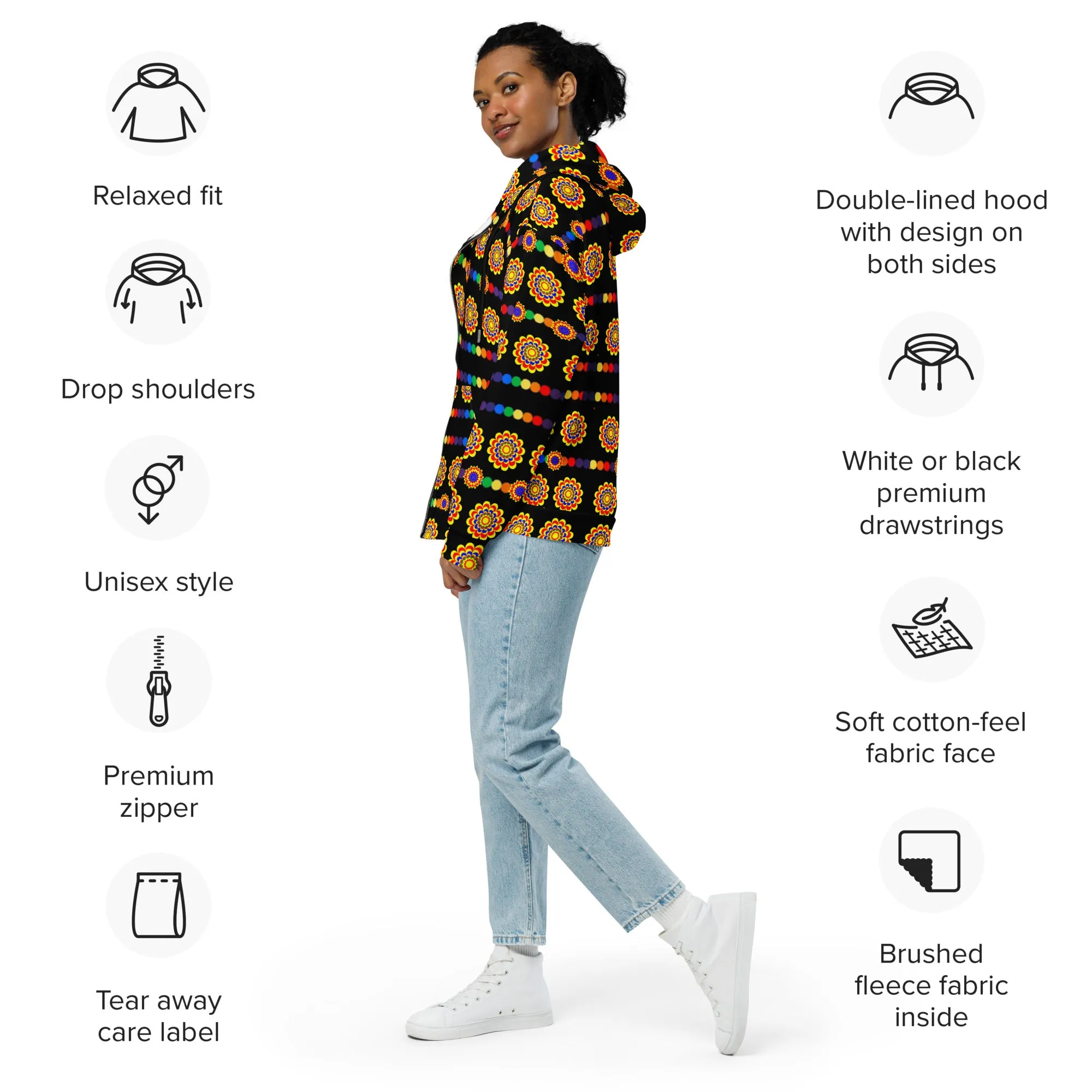 Luxury Pattern Design on black Unisex zip hoodie