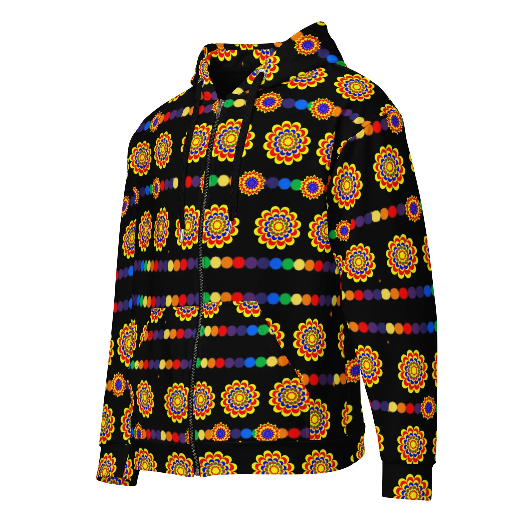 Luxury Pattern Design on black Unisex zip hoodie