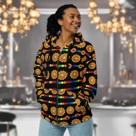Luxury Pattern Design on black Unisex zip hoodie