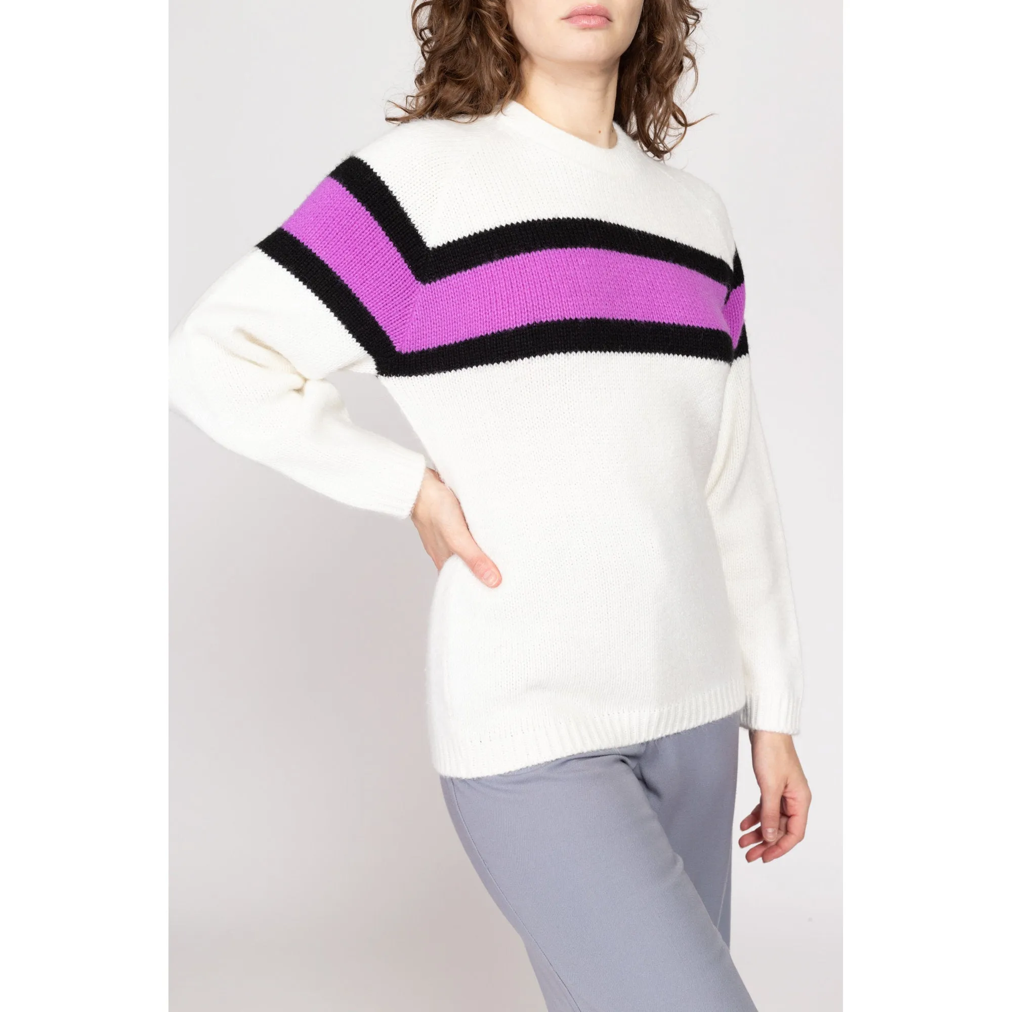 Medium 80s Arctic Cat White & Purple Color Block Sweater