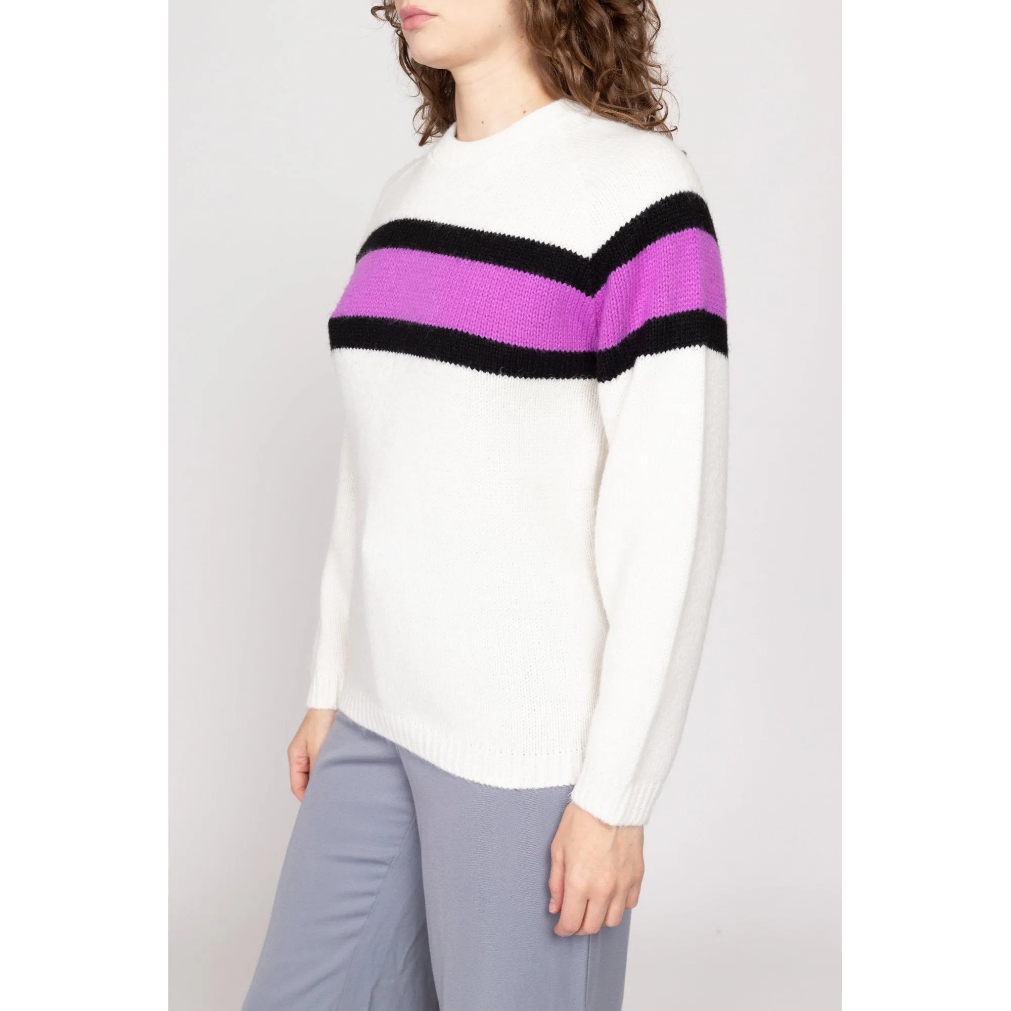 Medium 80s Arctic Cat White & Purple Color Block Sweater