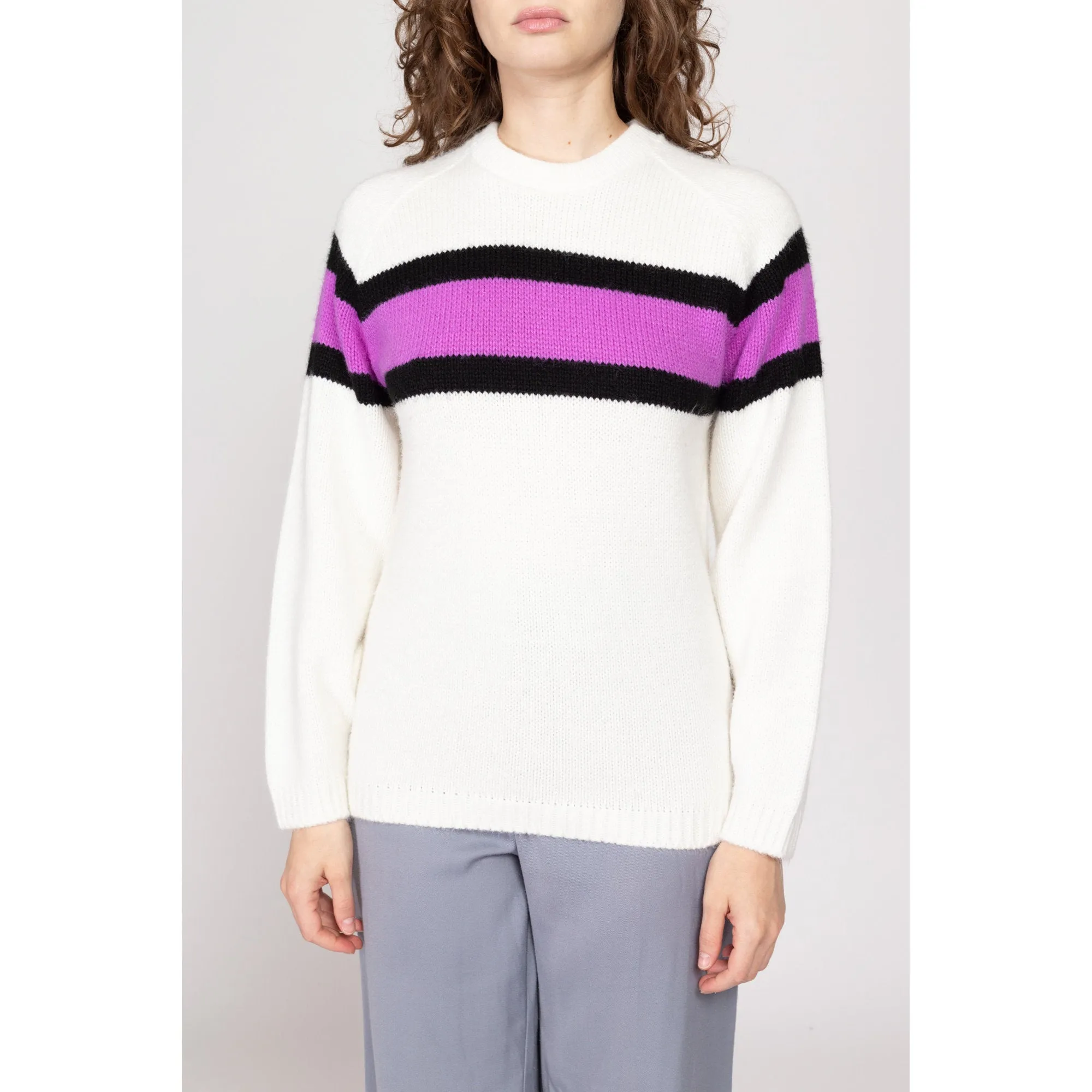 Medium 80s Arctic Cat White & Purple Color Block Sweater