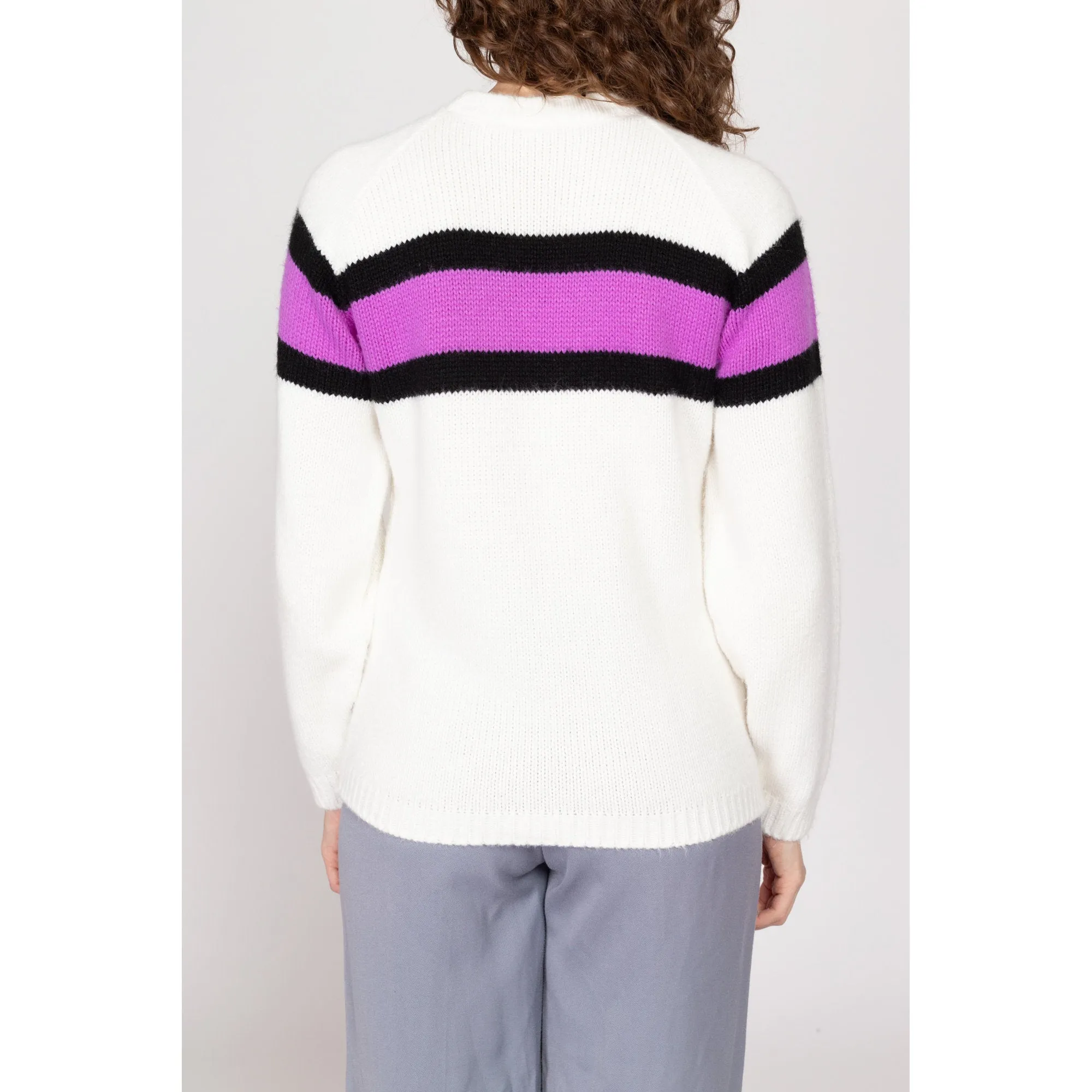 Medium 80s Arctic Cat White & Purple Color Block Sweater