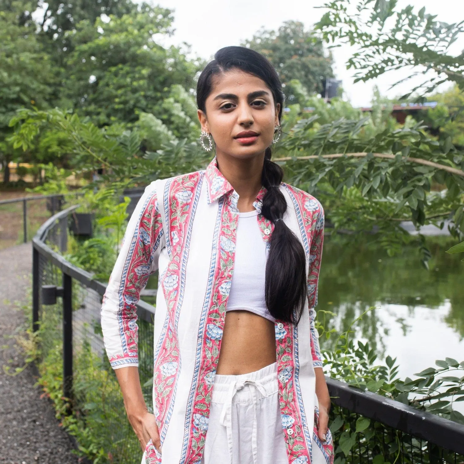 Pink Border Jaal Cotton Shirt