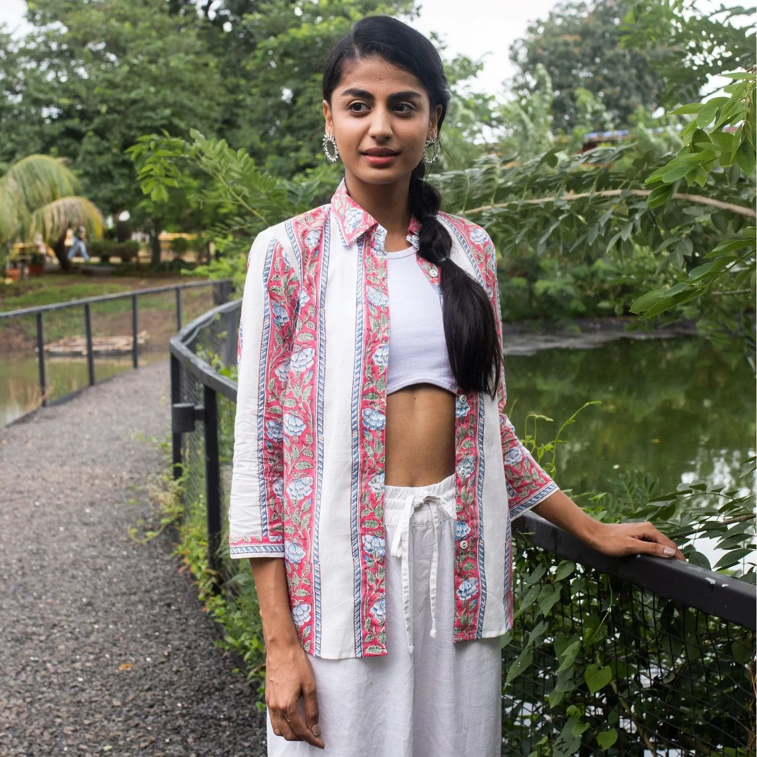 Pink Border Jaal Cotton Shirt
