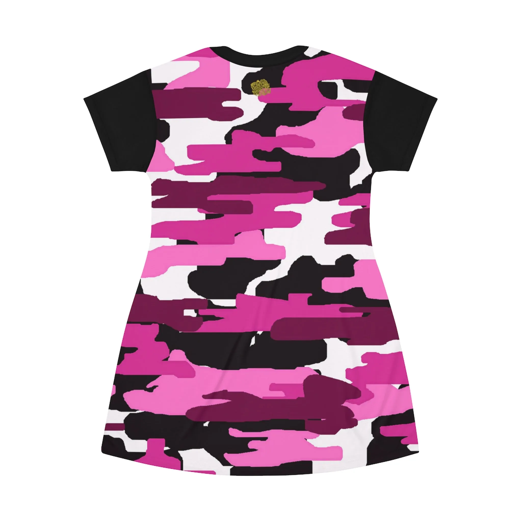Pink Camo T-shirt Dress, Designer Military Print Women's Long T-shirt Dress-Made in USA(US Size: XS-2XL)
