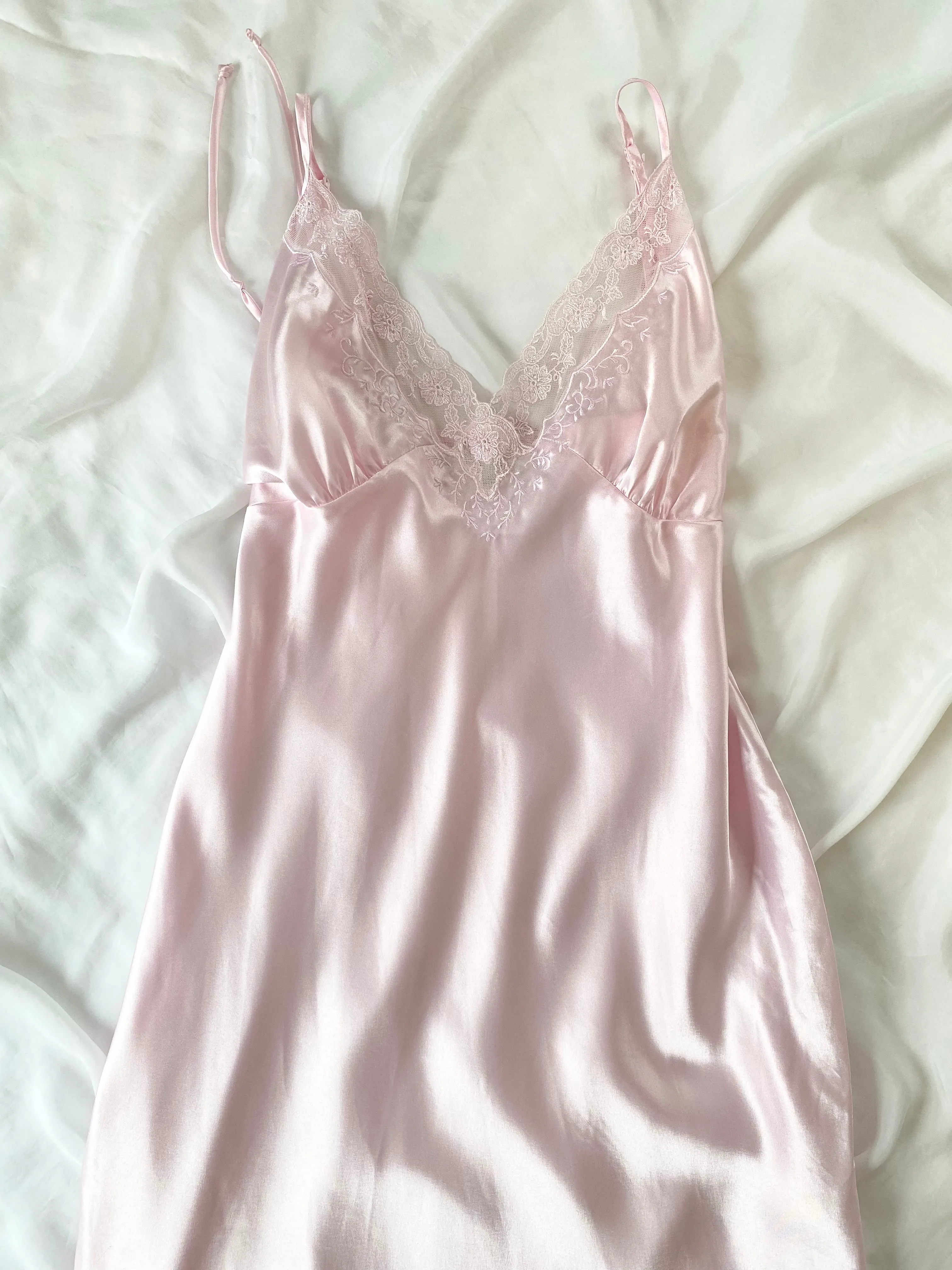 Pink Princess 1980s Satin Slip Gown (L)