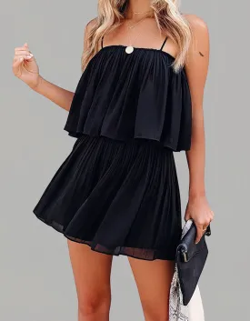 Plain Solid-color Backless Strap Jumpsuit Wide Leg Shorts