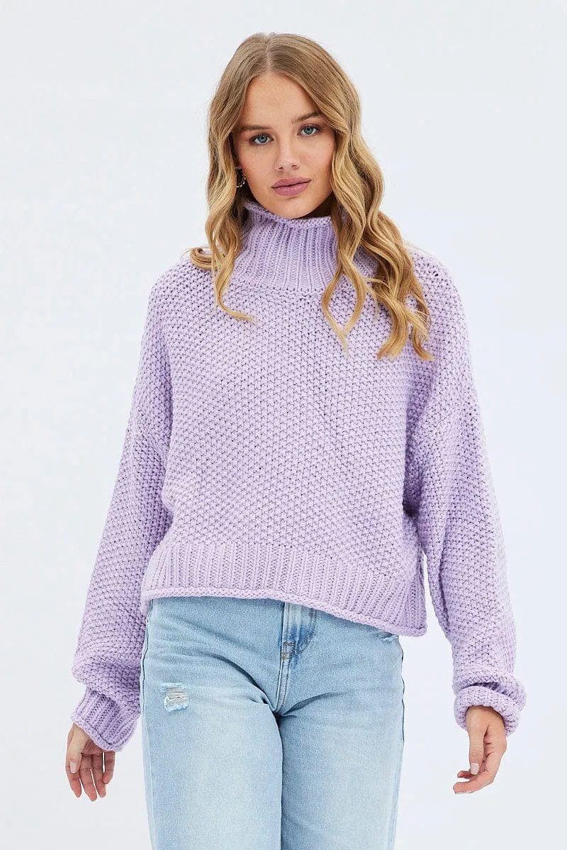 Purple Knit Jumper Turtle Neck