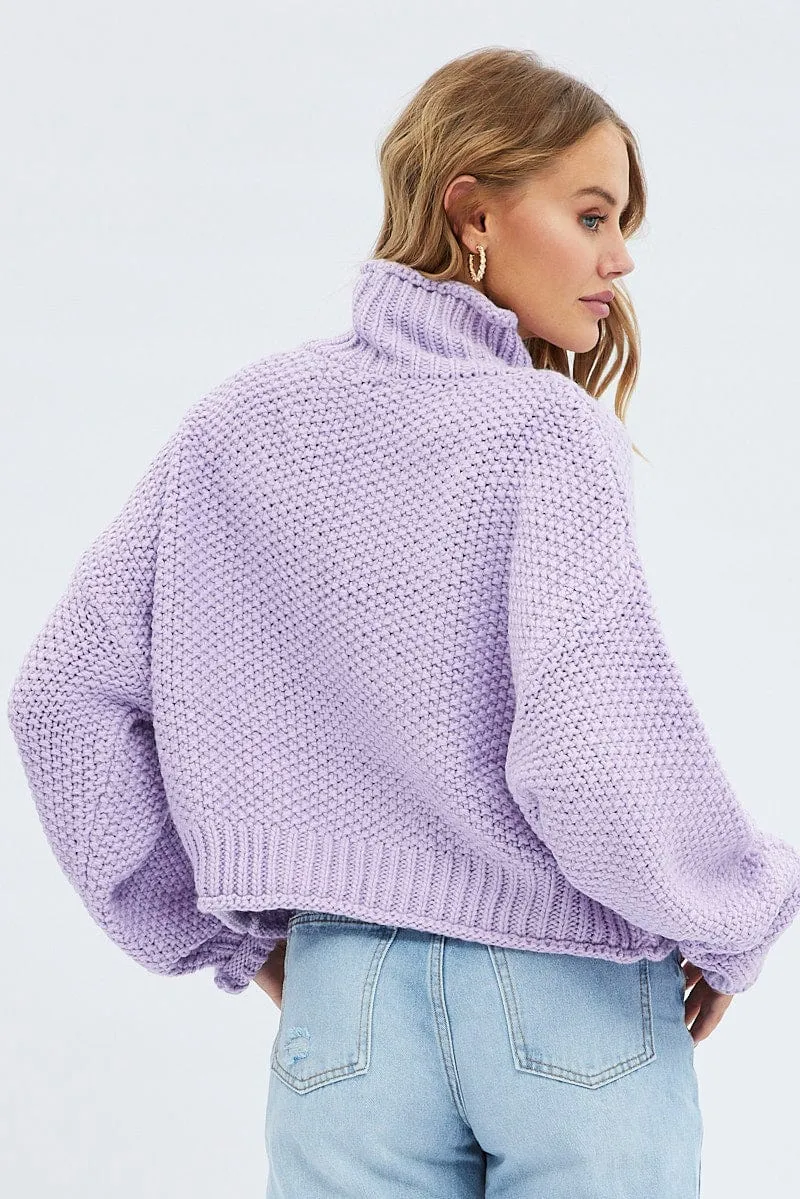 Purple Knit Jumper Turtle Neck