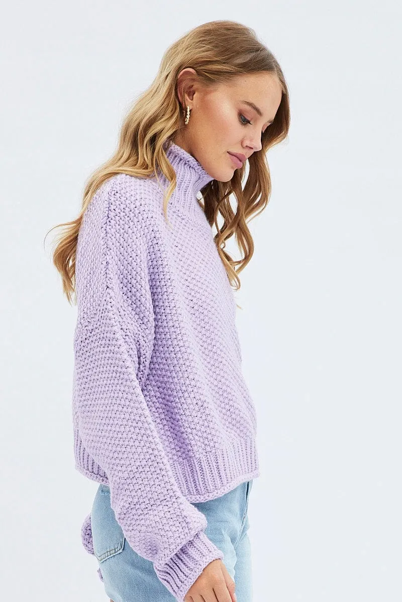 Purple Knit Jumper Turtle Neck