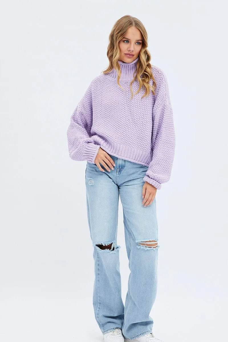 Purple Knit Jumper Turtle Neck