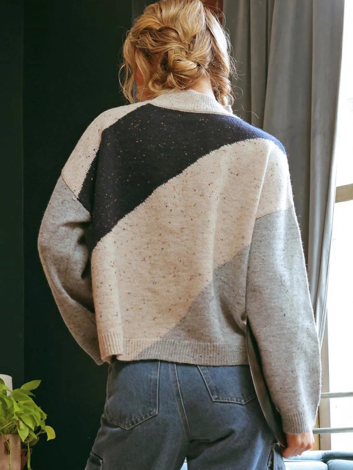 Rayne Diagonal Stripe Knit Sweater - Grey Multi