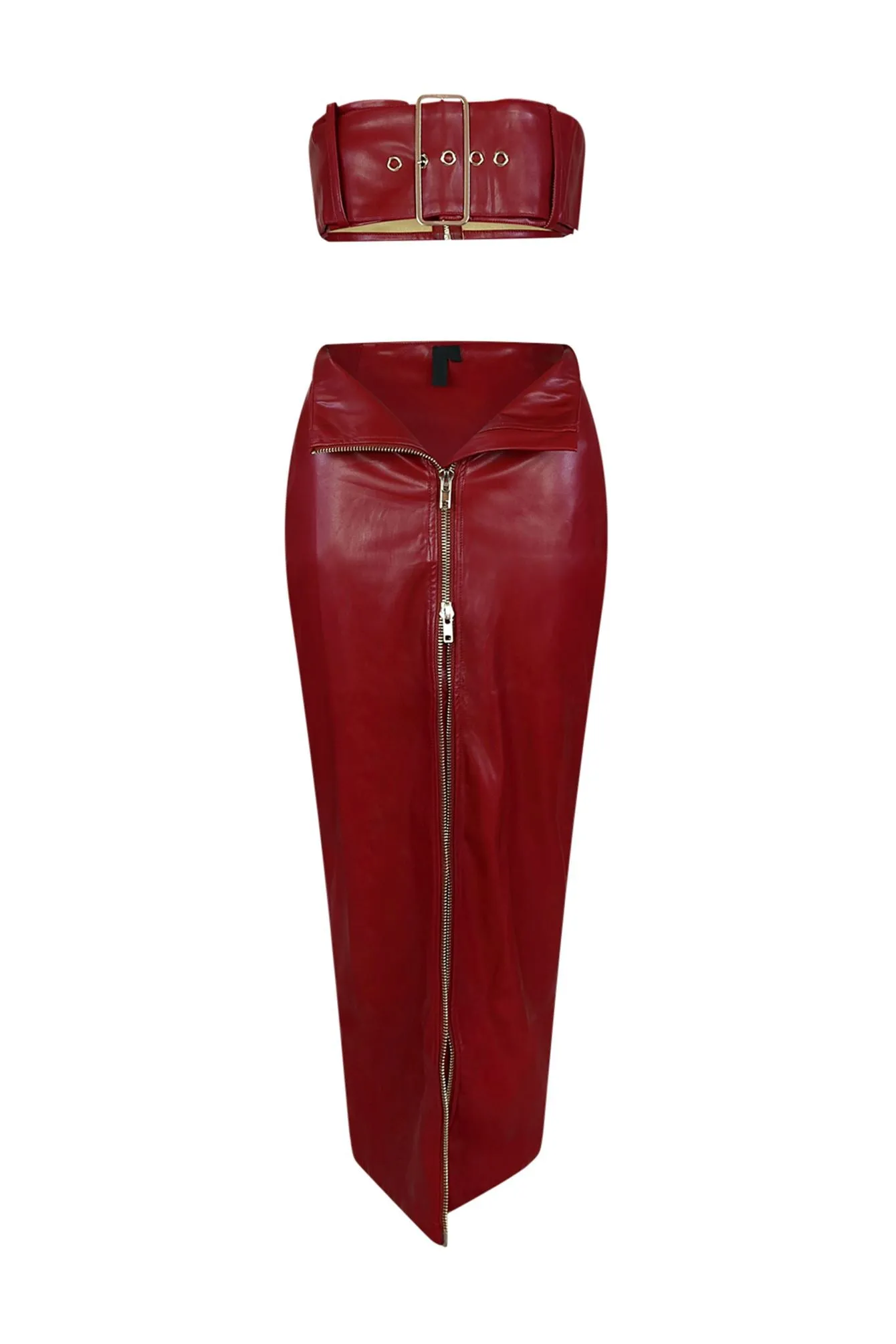 Revenge Faux Leather Tube Top & Skirt SET