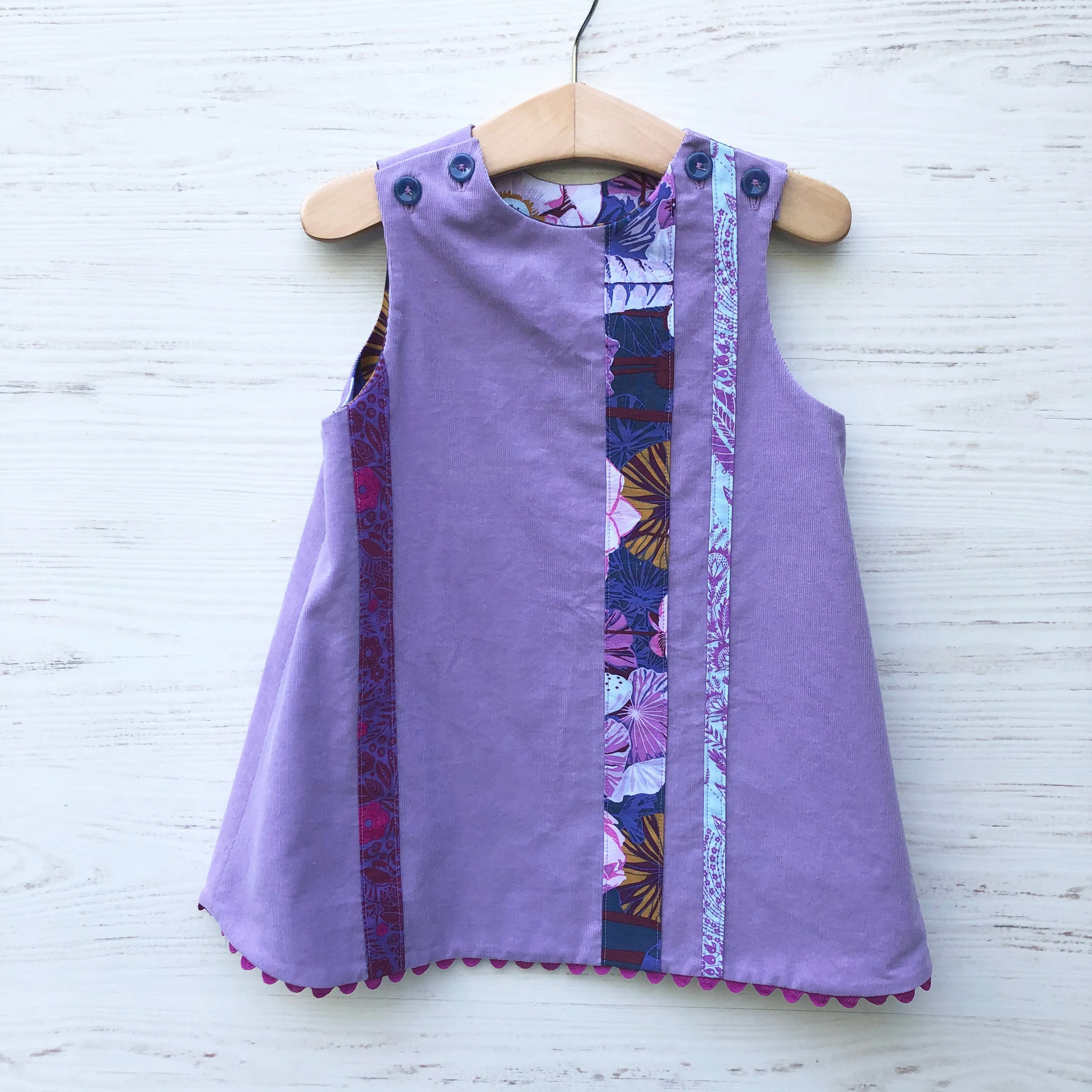 reversible corduroy stripe dress in lavender