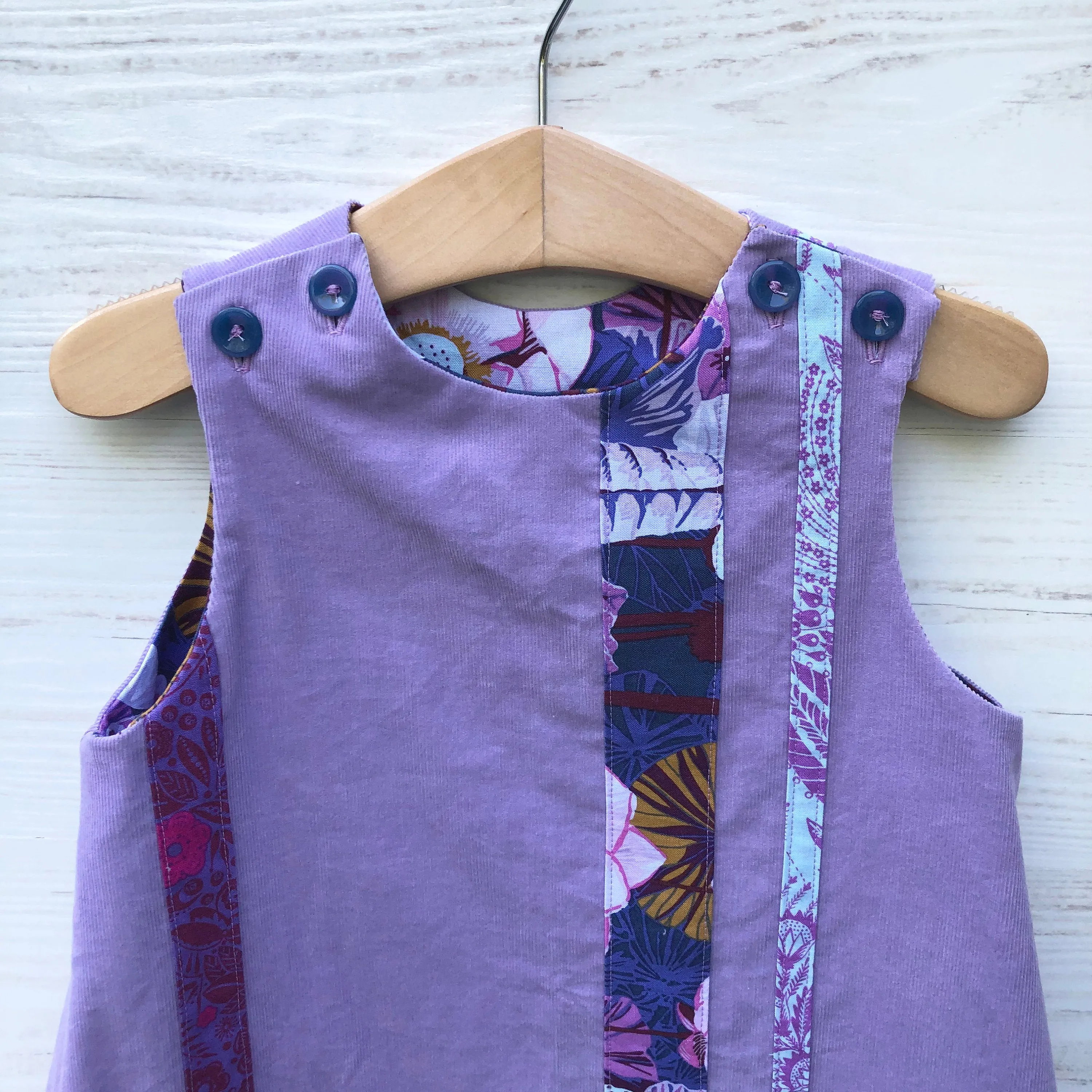 reversible corduroy stripe dress in lavender