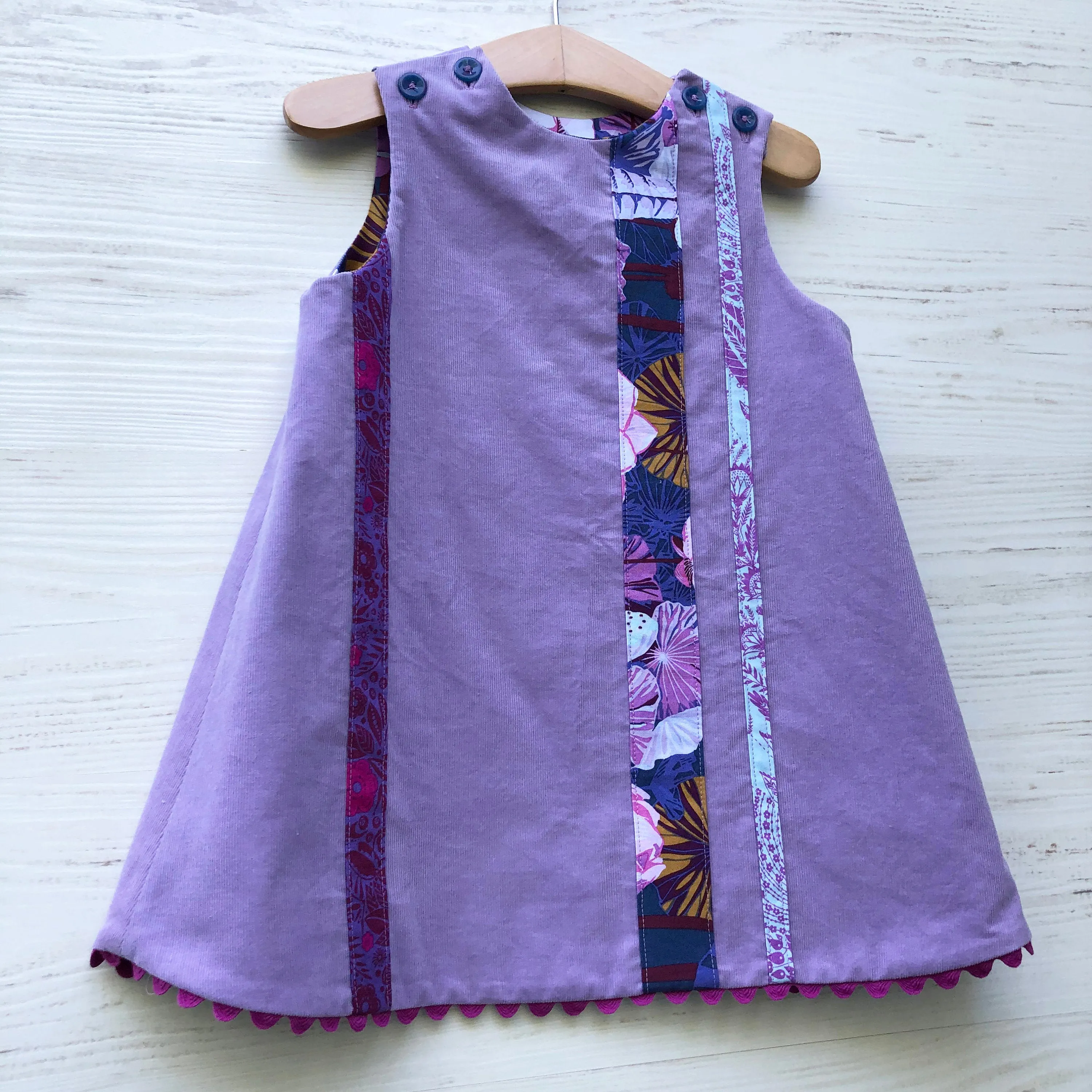 reversible corduroy stripe dress in lavender