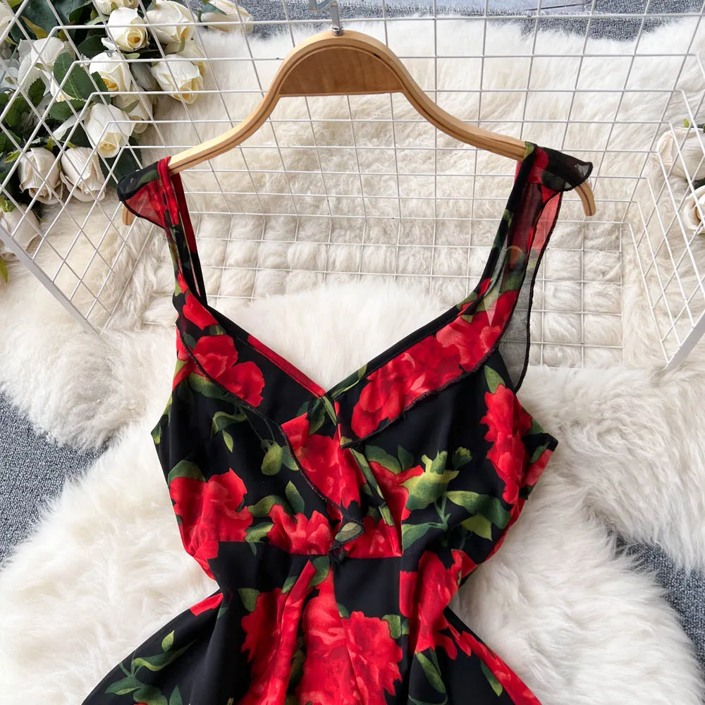 Ruffled Floral Printed Chiffon Dress