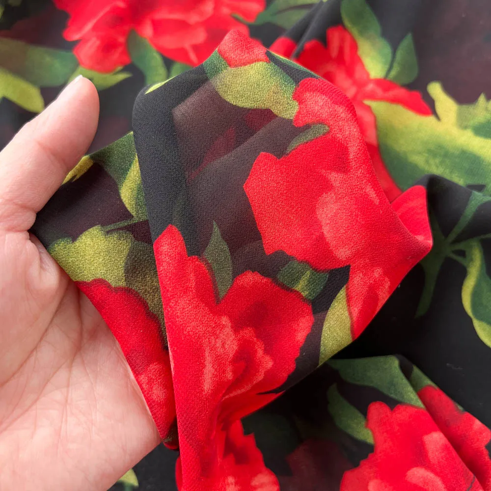 Ruffled Floral Printed Chiffon Dress