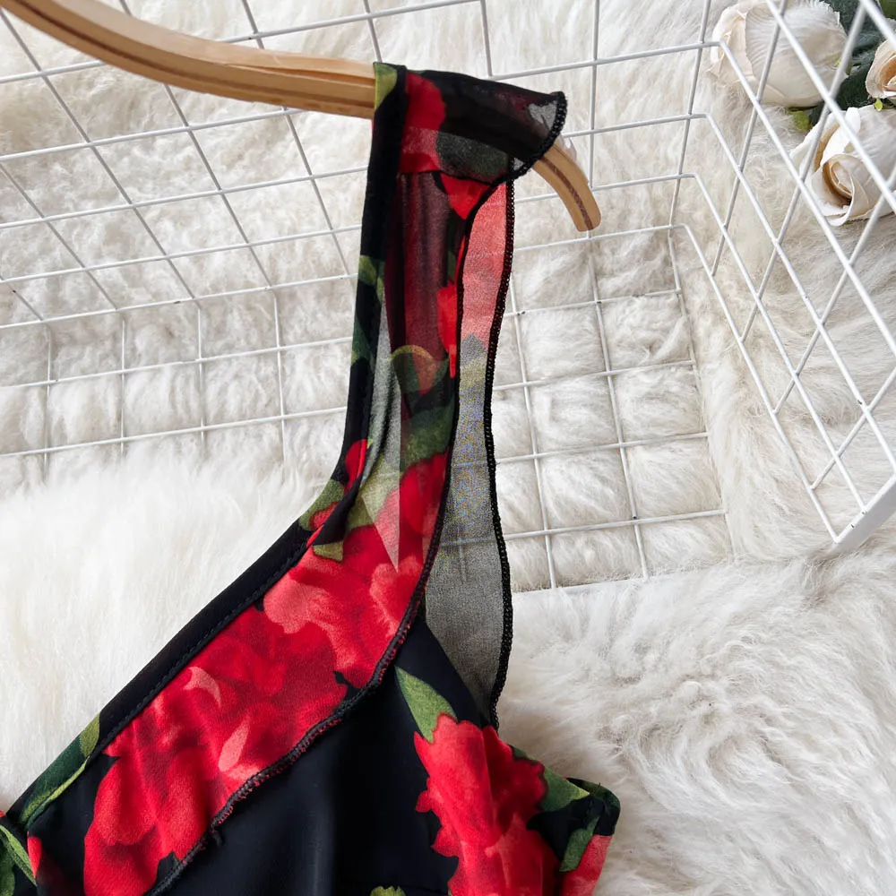 Ruffled Floral Printed Chiffon Dress