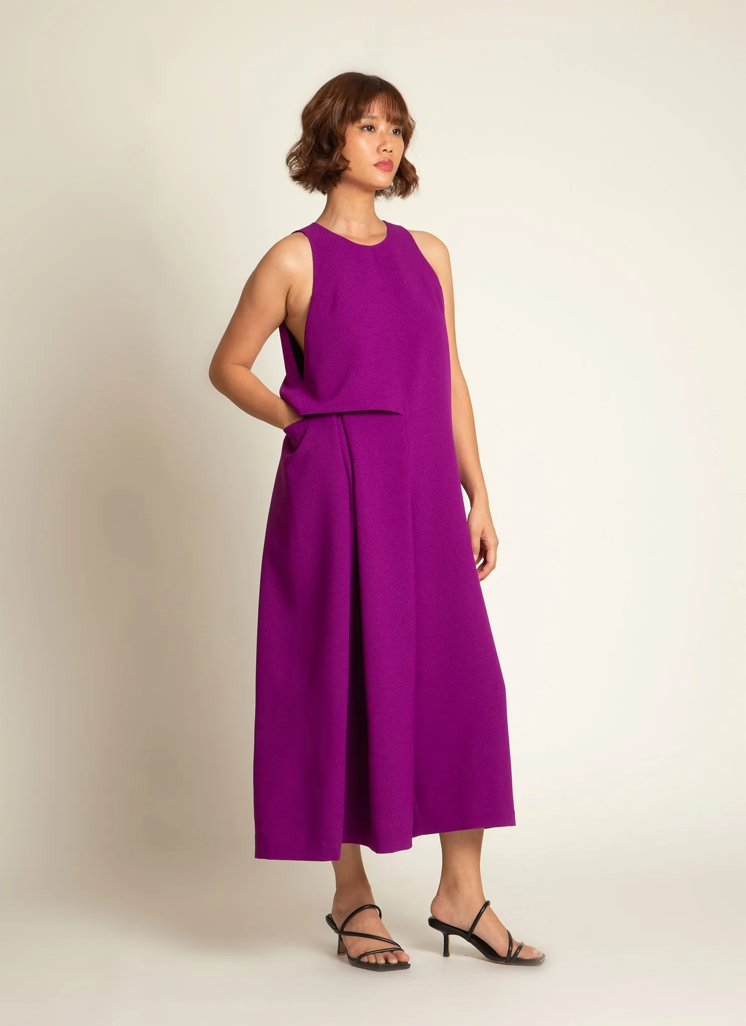 Saccha Layered Pocket Onesie in Magenta Purple