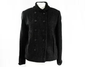 Size 6 Mod Wool Jacket - Beautiful 1960s Modernist Gray Tweed Beatnik Coat with Knit Collar & Cuffs - Pockets - Faux Fur Lining - Bust 36