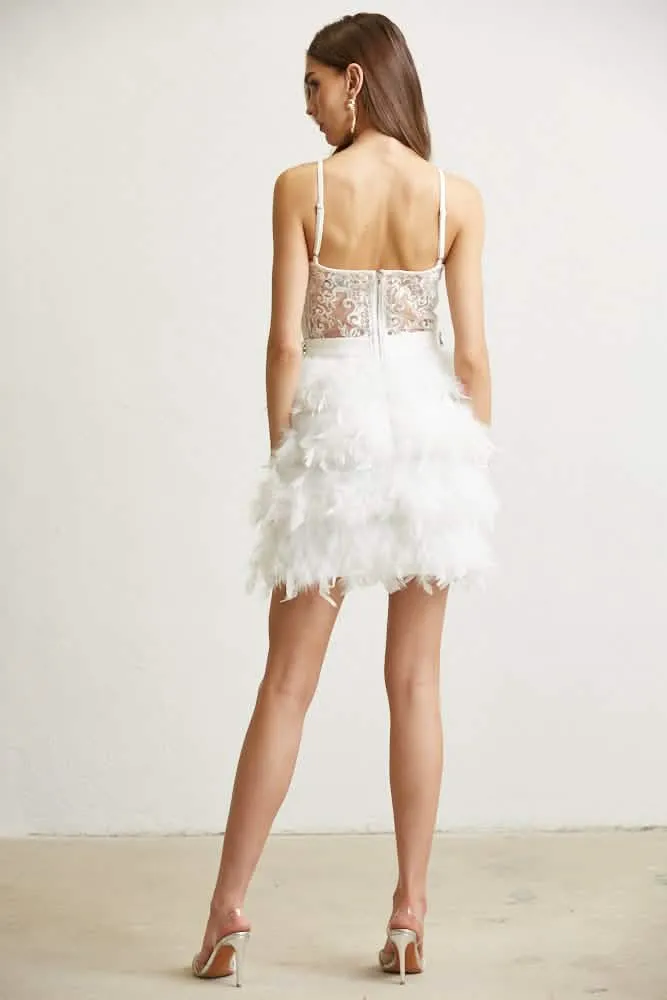 Sophisticated Feather Accented Evening Dress