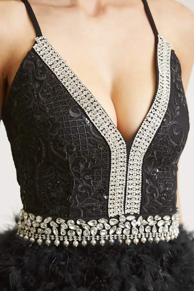 Sophisticated Feather Accented Evening Dress