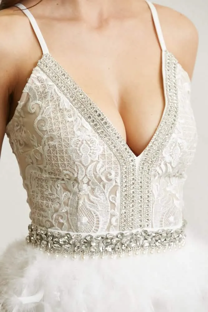 Sophisticated Feather Accented Evening Dress