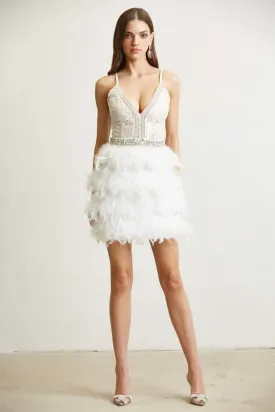 Sophisticated Feather Accented Evening Dress