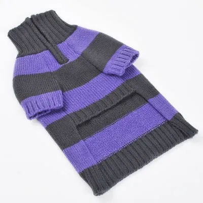 Sporty Stripe Turtleneck Dog Sweater - Purple