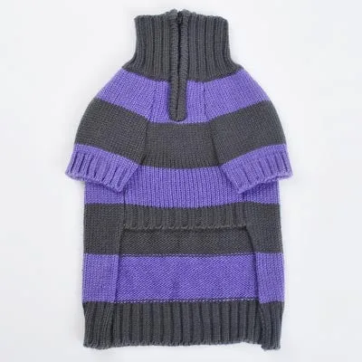 Sporty Stripe Turtleneck Dog Sweater - Purple