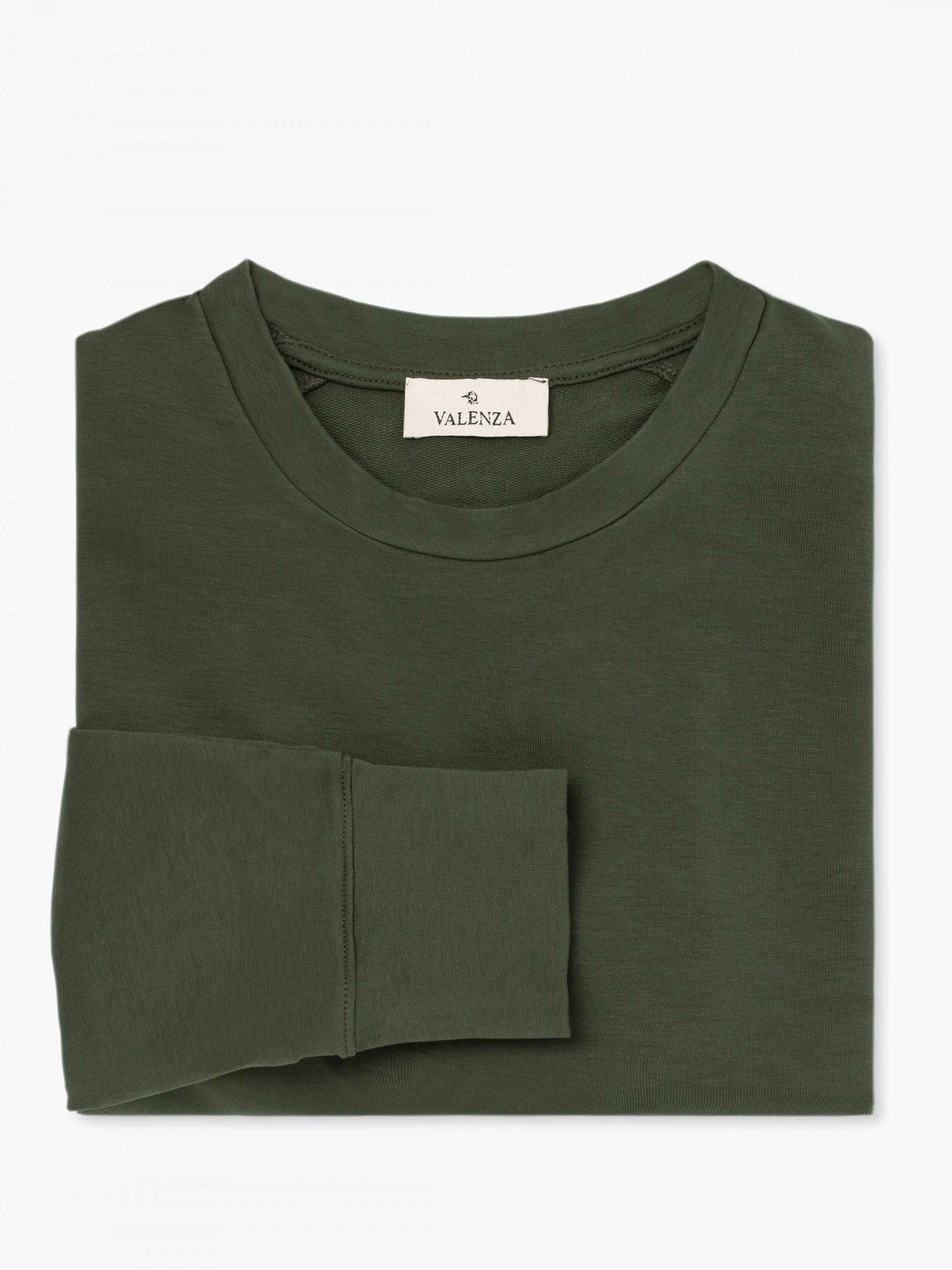 Stretch Cotton Crew Neck Sweater | Green
