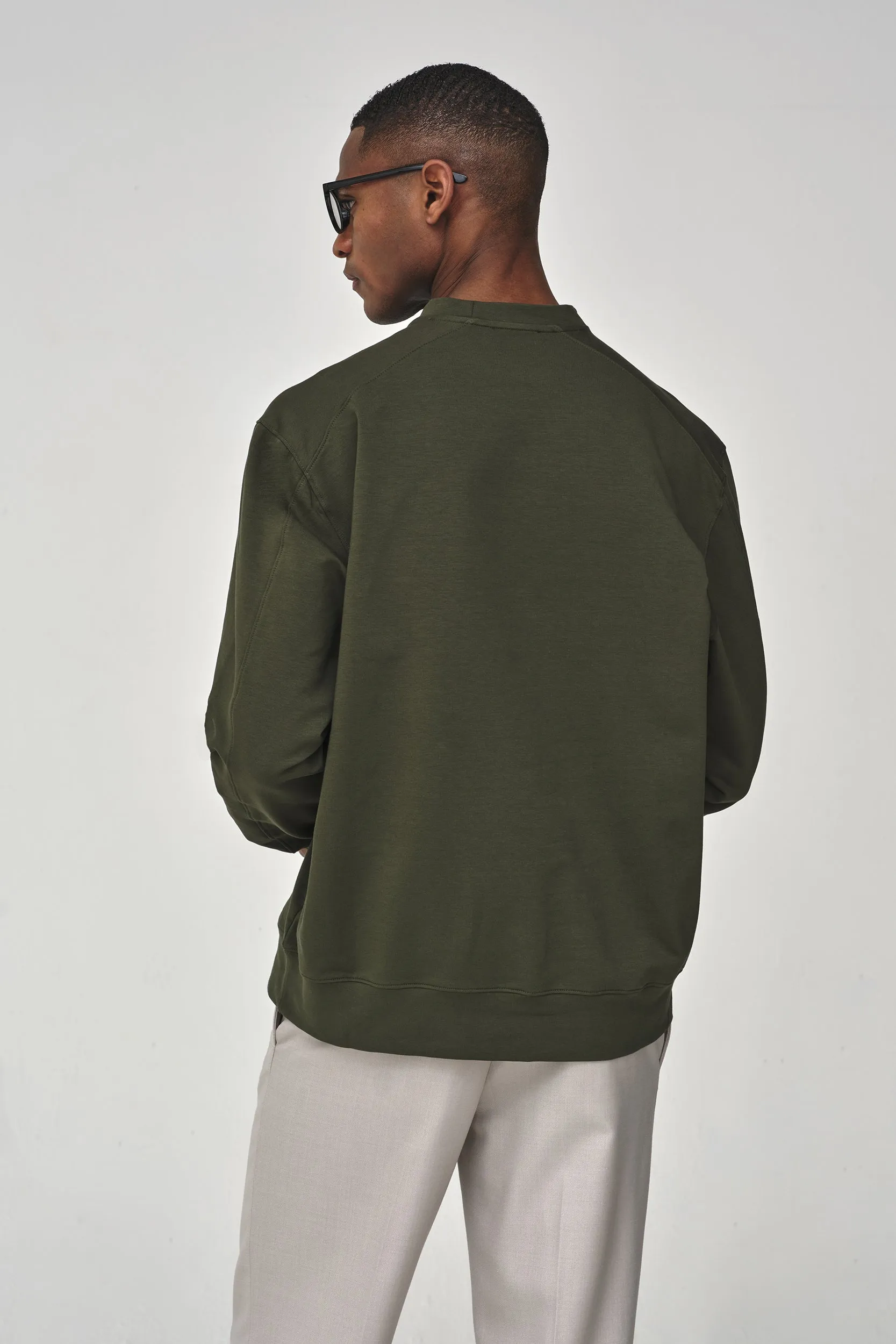 Stretch Cotton Crew Neck Sweater | Green