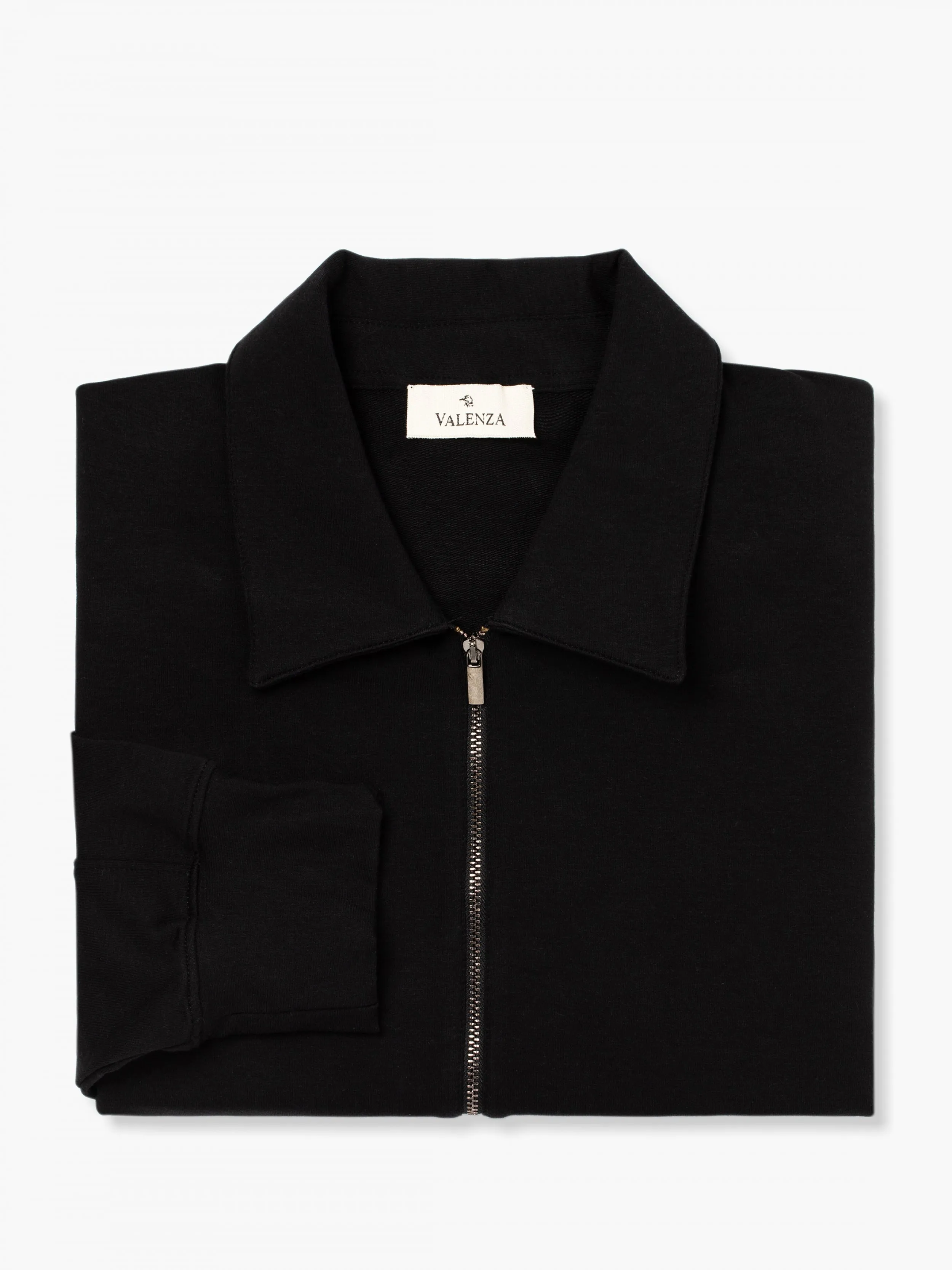 Stretch Cotton Polo Zip Sweater | Black